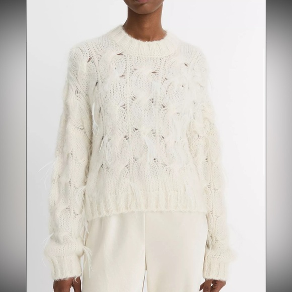 🍂NWT Vince Feather-Appliquéd Italian Cable-Knit Sweater - Picture 1 of 16